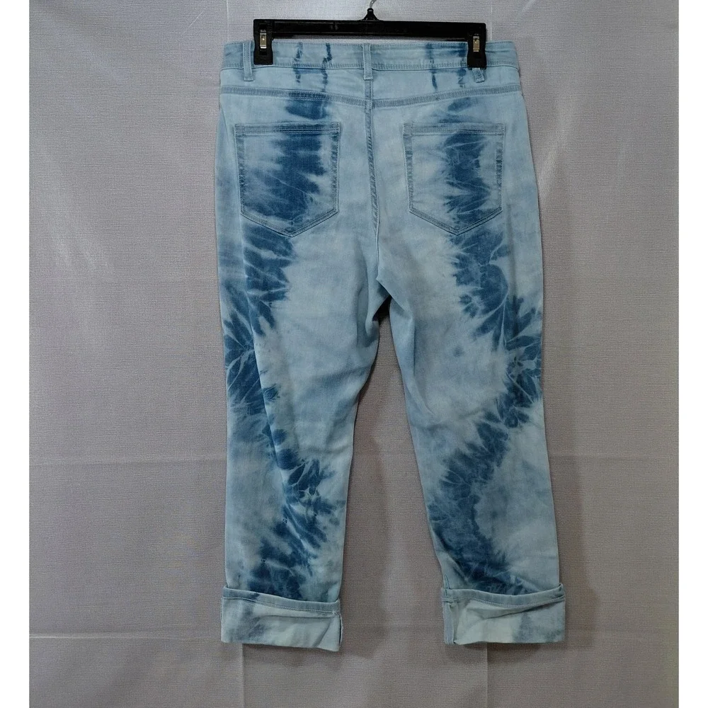 J. Jill Denim High Rise Cropped Tie Dye‎ Capri Jeans 8P Mid Rise Rolled Cuff
